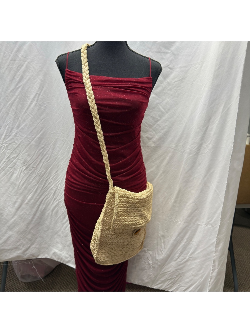 Vintage GH Bass Woven Straw Crossbody Purse 12x12 Crochet Braided Shoulder Bag